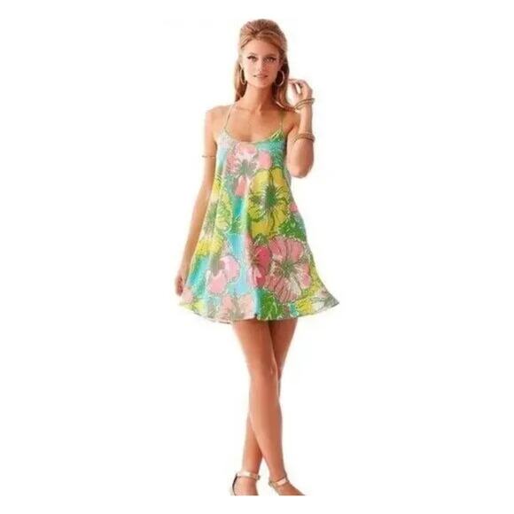 Lilly Pulitzer Dresses & Skirts - Lilly Pulitzer Maisy Blue Floral Silk Slip Dress Sz Small GS